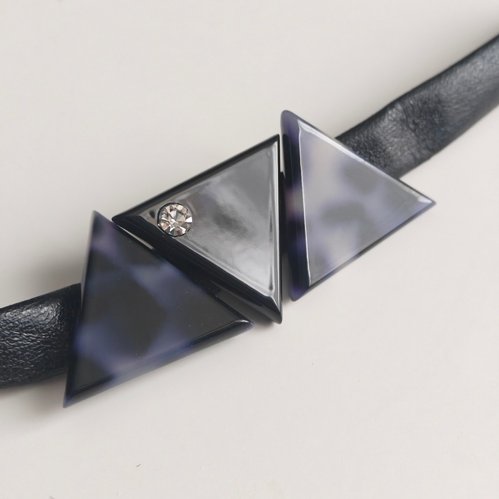 Retro Geometric Triangle Bracelet Black Purple Tortoise Rhinestone Faux Leather